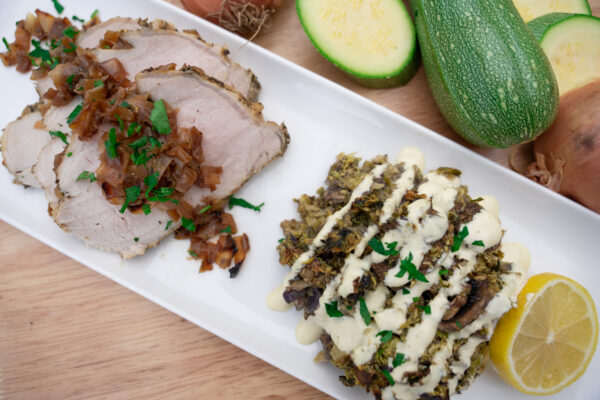 French Onion Pork Loin with Creamy Horseradish Aioli